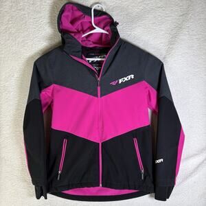 FXR Fresh Softshell Jacket Womens sz 10 Medium Pink Black Hooded Snowmobile